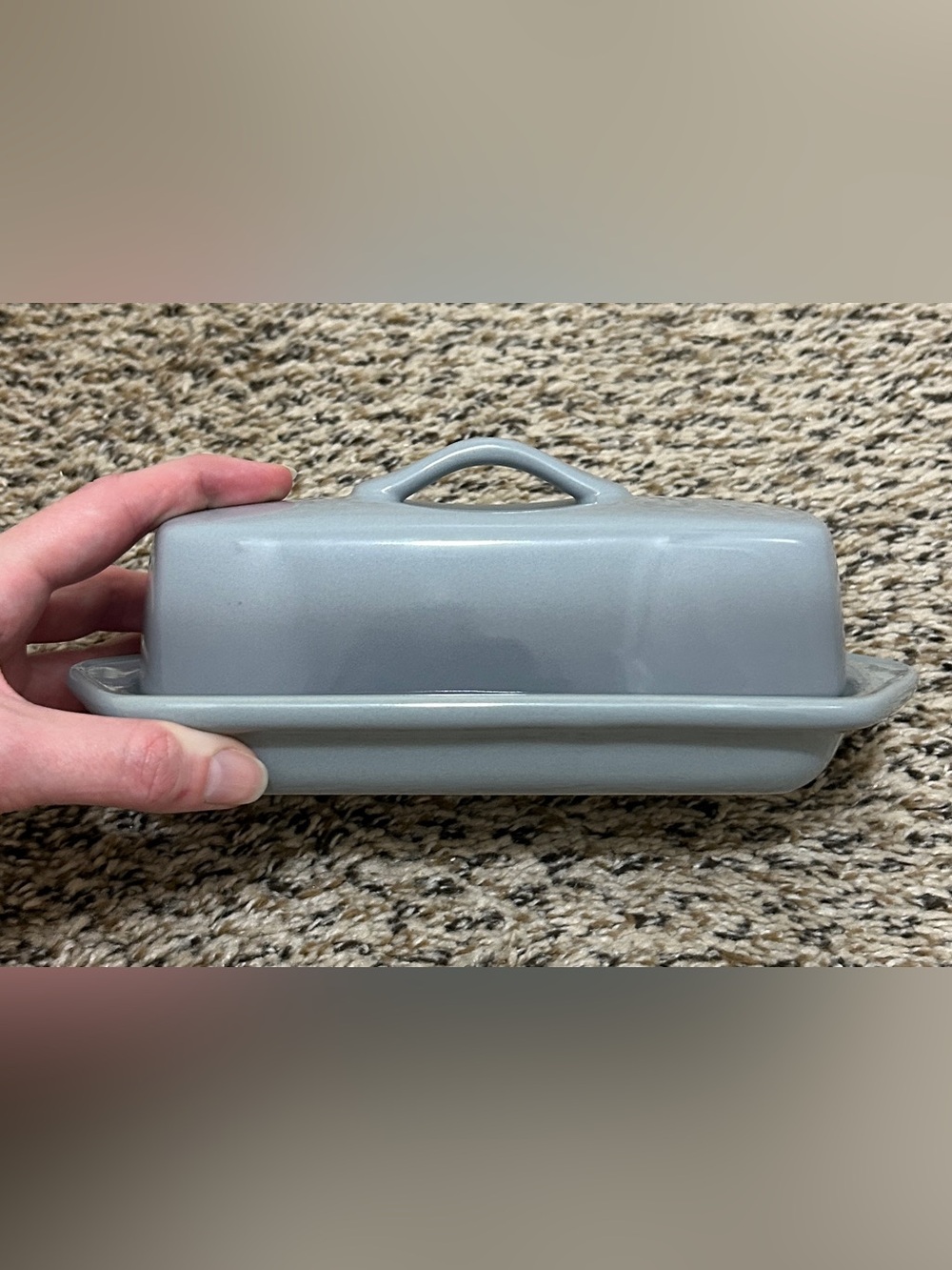 Chantal Covered Butter Dish Glazed Ceramic Stoneware Lid with Handle Slate Blue